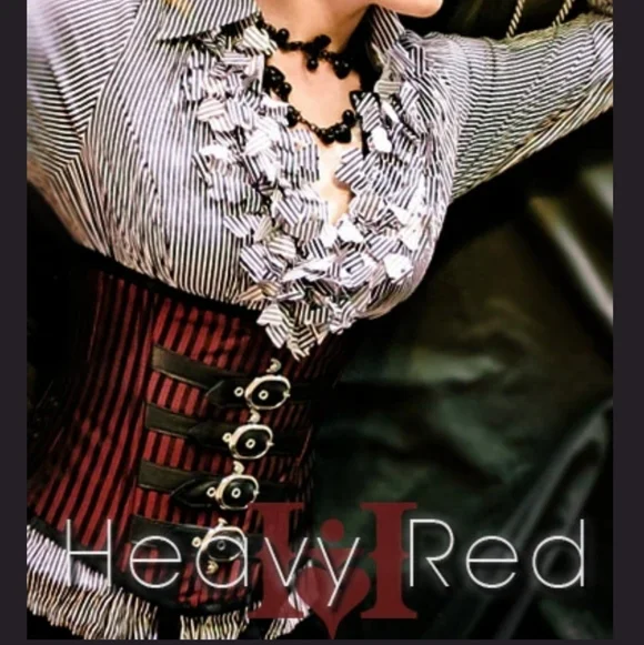 Striped Ruffle Blouse with Red Corset - Picture 3 of 4